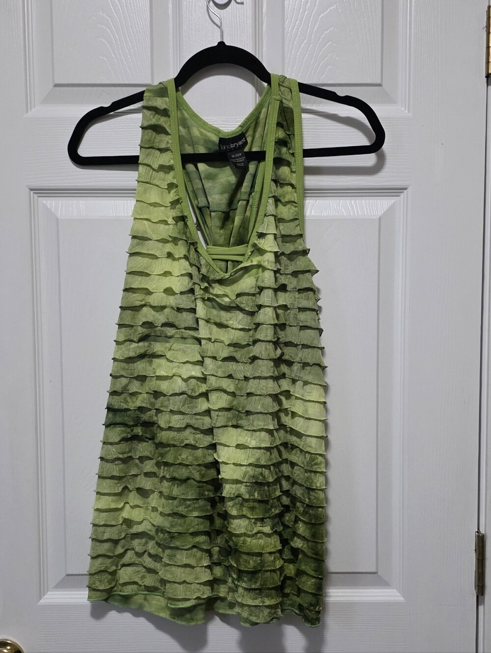 Lane Bryant Lime Green Striped Ruffled Tank Top w/ Racerback